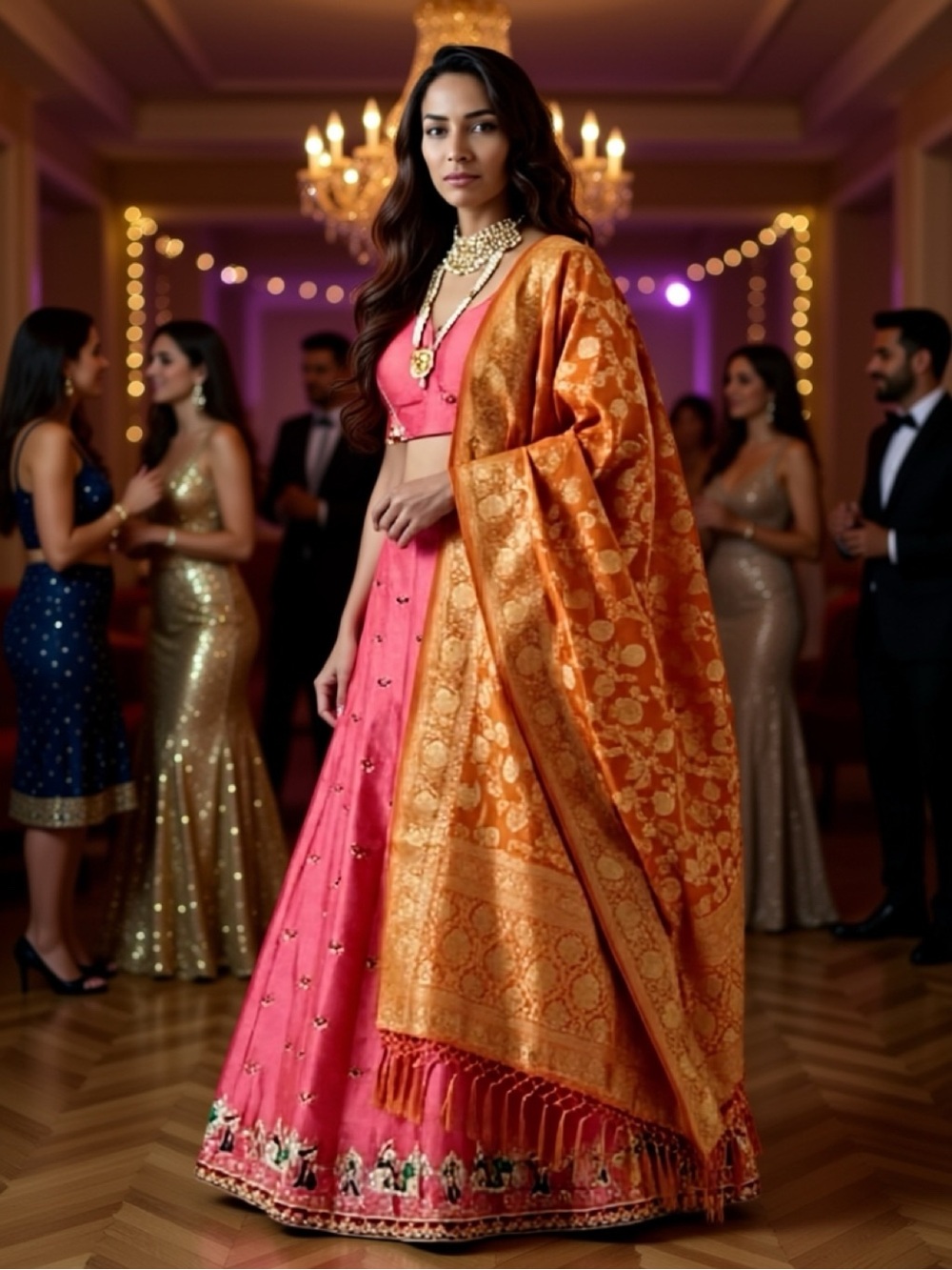 Elegant hot pink and Orange Women's lengha set